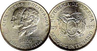 [150 Jahre Bolivien - Silbermünze zu 100 Pesos]
