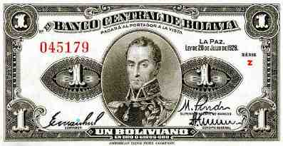 [100 Jahre Bolivien - Geldschein zu 1 Boliviano]