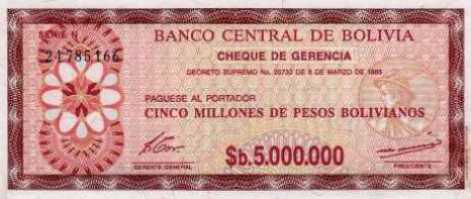 [160 Jahre Bolivien - Papiergeld zu 5 Millionen Pesos]