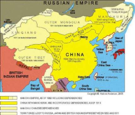 [Karte: Chinas Verluste bis 1911]