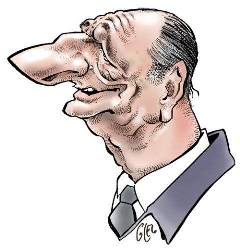 [Karikatur: Chirac mit Lügnernase]