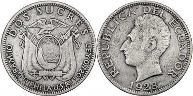 [Ecuador: Silbermnze zu 2 Sucres 1928]