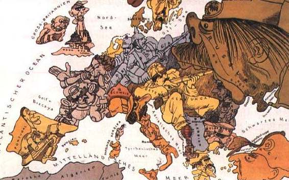 [Europa 1914 - Karikatur von Walter Trier. Man beachte die Darstellung Serbiens als Schwein]
