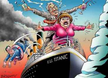 [E.U. Titanic kurz vor dem Eisberg - Karikatur auf den Brexit]