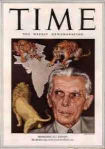 [Karikatur des Time-Magazine: Jinnahs Tiger versuchen, dem indischen Löwen noch mehr Gebiete zu entreißen]
