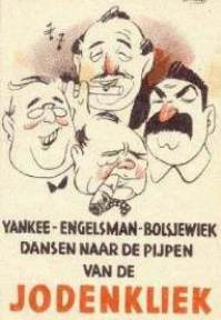 [niederländisches Propaganda-Plakat gegen Yankees, Engländer und Bolschewiken, die nach der Pfeife der Juden tanzen]