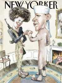 [Der muslimische Usurpator Barack Hussein Obama mit seinem Lebensgefhrten, dem Transvestiten Michael Obama - Karikatur des 'New Yorker']