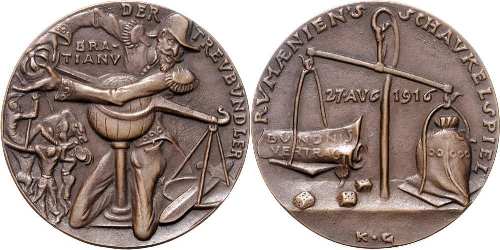 [Medaille auf den Verrat Rumäniens 1916 von K. Goetz]