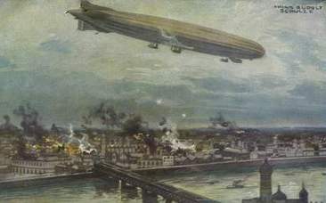 [Zeppelin bombardiert Warschau - Propagandapostkarte]